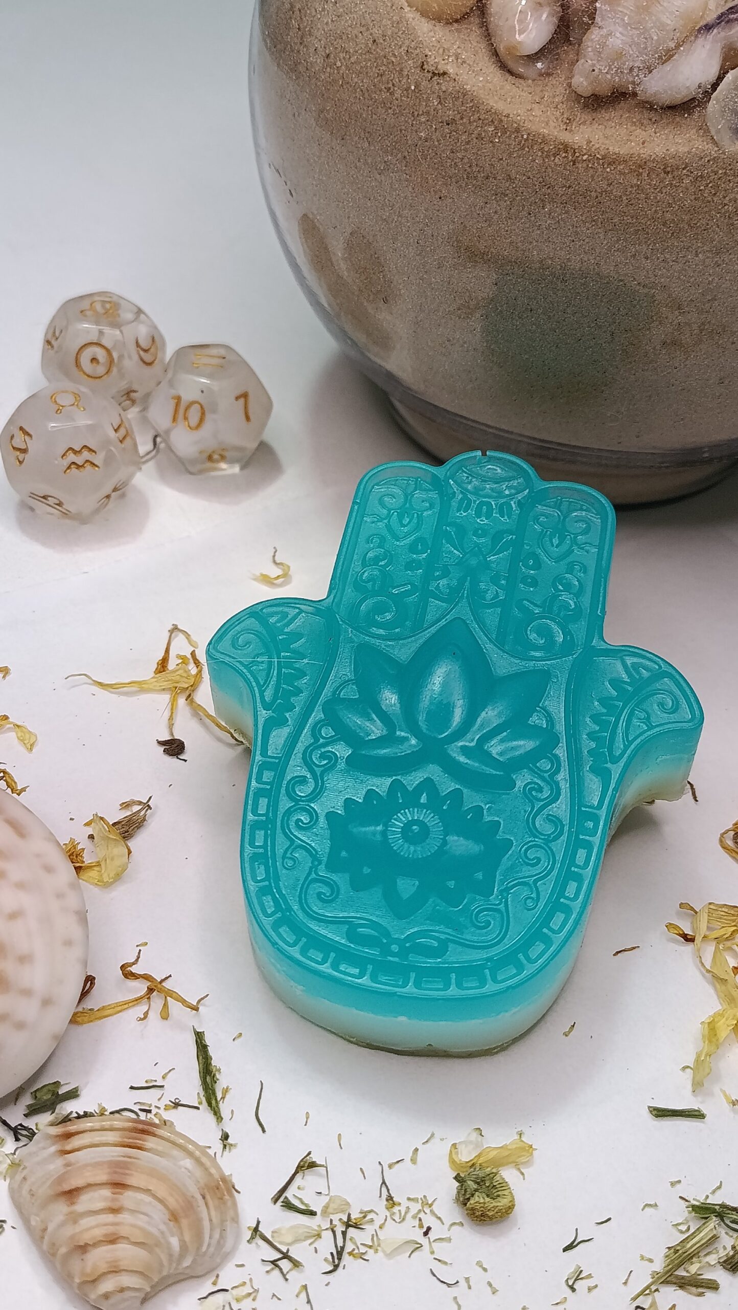 Sabonete artesanal Mão de Hamsá – Hortelã e camomila ðª¬ð