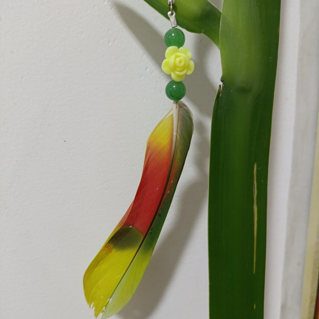 Brinco Pena de Papagaio – Alegria & Expressão Autêntica ✨