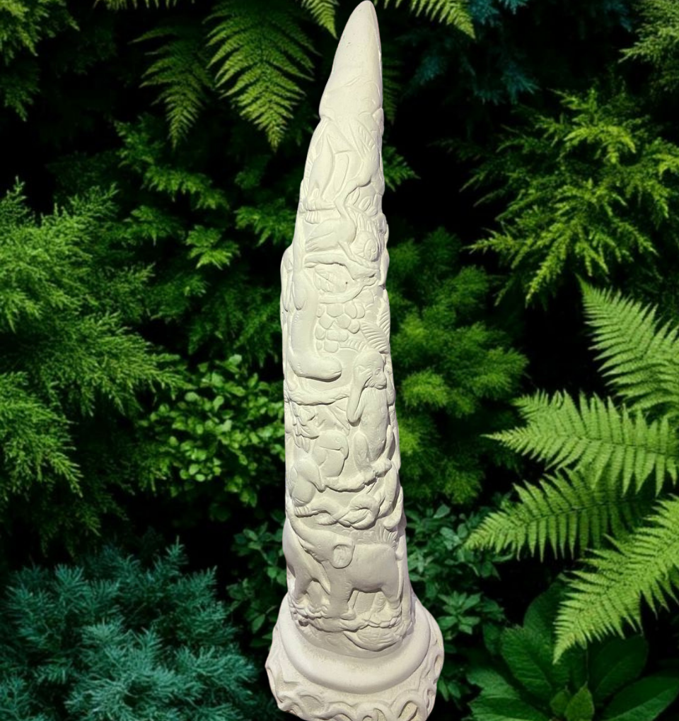 Dente de Marfim com diversas espécies em gesso preparado para pintar | 40 cm ð